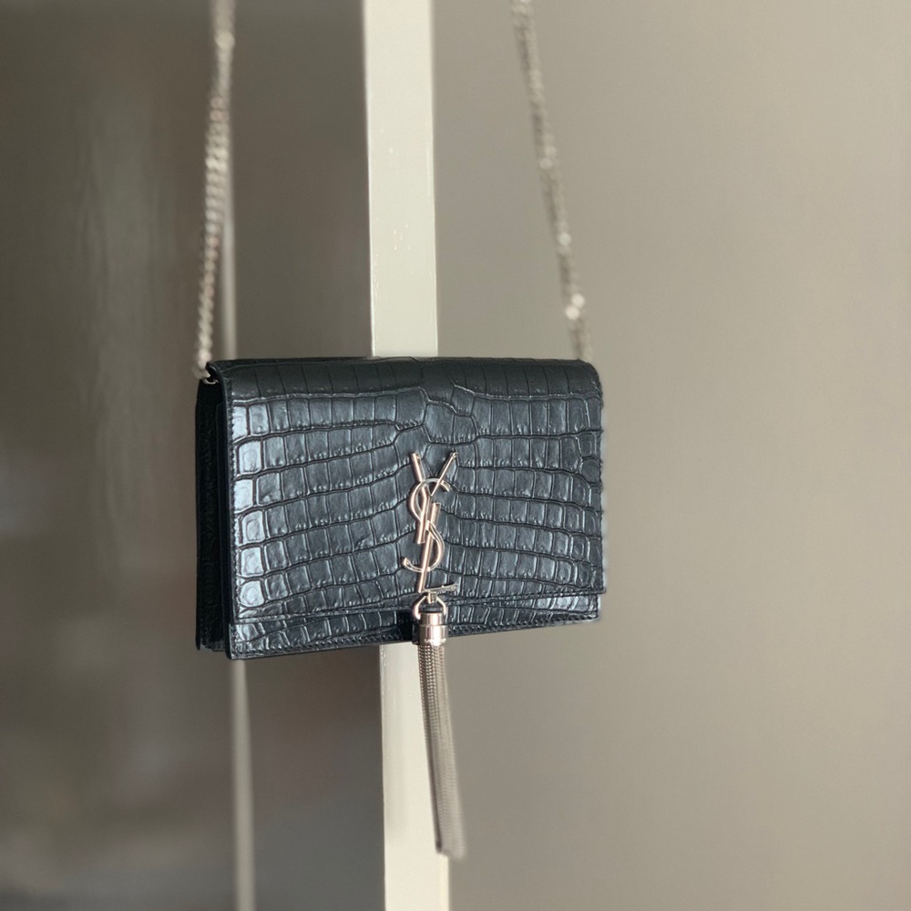 SOLD! YSL Kate Wallet w/ Tassel Croc Embossed